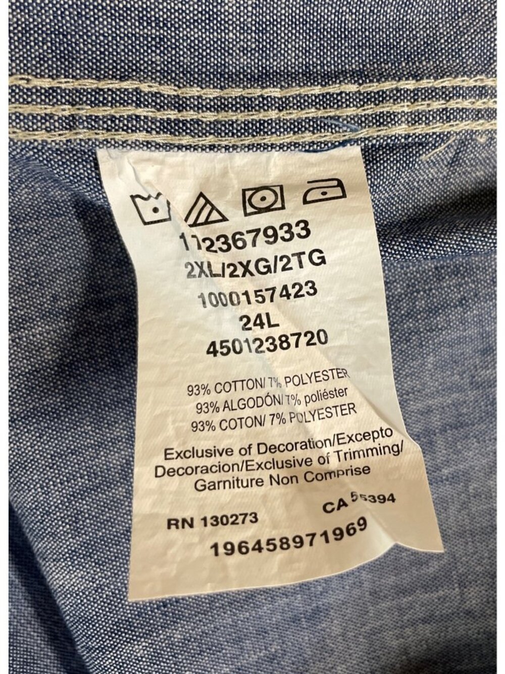 Wrangler Mens Denim Chambray Short Sleeve Button-Up Shirt 2XL - Picture 9 of 10